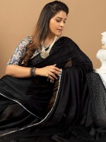 Black Fancy Dyed Digital Print Saree